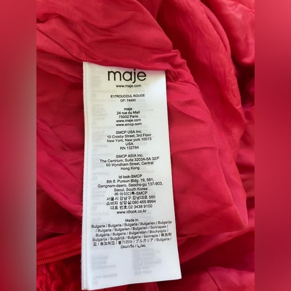 Maje Red Dress Roucoul Lace Heart embroidered Mini ruffle sleeve size 2 - Picture 6 of 11